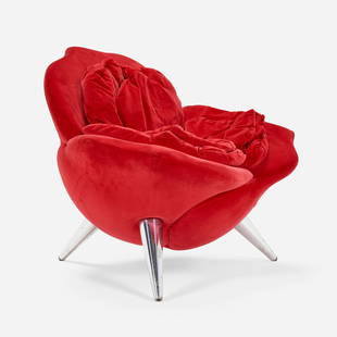 Masanori Umeda, Rose chair: Masanori Umeda Rose chair EdraJapan / Italy, c. 1995velvet upholstery, brushed and lacquered aluminum 30.5 h x 34.5 w x 32.5 d in (77 x 88 x 83 cm) This work will ship from