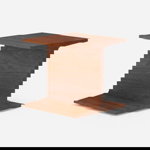 Matthew Hilton, I-Beam side table: Matthew Hilton I-Beam side table De La EspadaUnited Kingdom / Portugal, 21st centurywalnut 15.3 h x 15.75 w x 15.75 d in (39 x 40 x 40 cm) Metal tag studio label to underside 'Matthew Hi