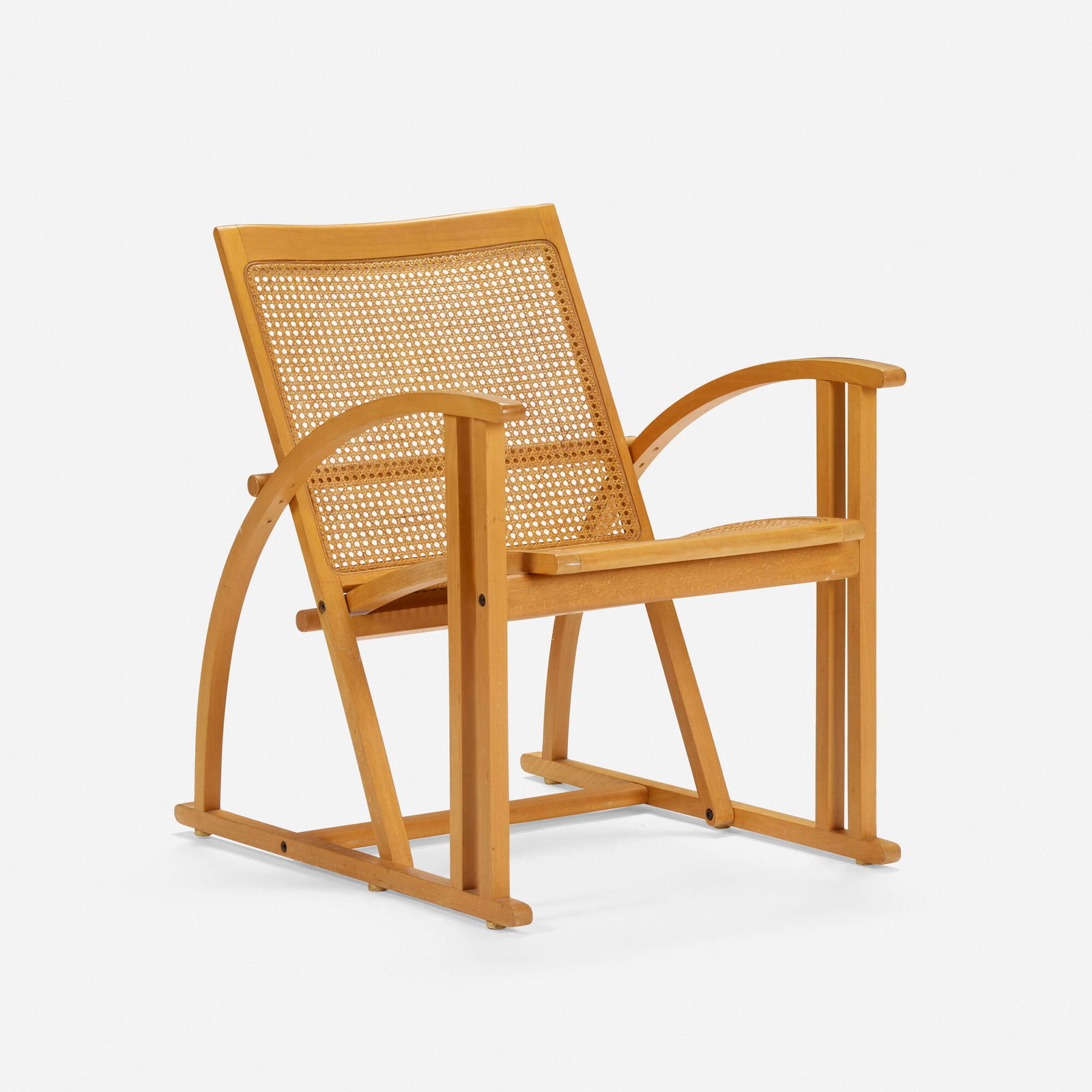 Pascal Mourgue, Armchair: Pascal Mourgue Armchair Pamco TriconfortFrance, c. 1983birch, cane 31.25 h x 23.25 w x 33 d in (79 x 59 x 84 cm) Armchair features adjustable backrest. Provenance: