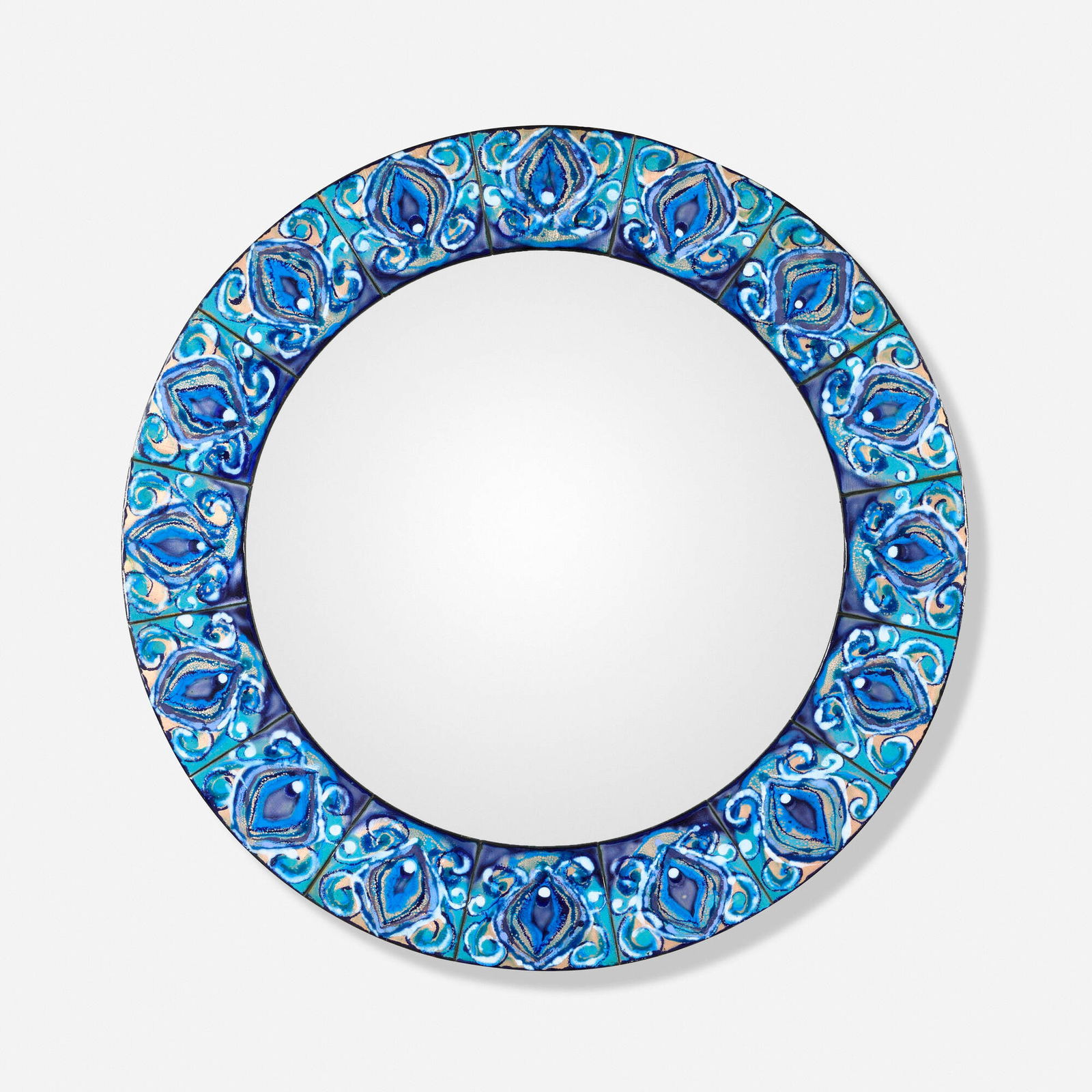 Bodil Eje, Wall mirror: Bodil Eje Wall mirror Denmark, c. 1960enameled metal, mirrored glass 24 h x 24 w x 1 d in (61 x 61 x 3 cm) Paper manufacturer's label to reverse 'Bodil Eje Hellerup Danmark'.