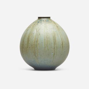 Gerd Bogelund, Vase: Gerd Bogelund Vase Royal CopenhagenDenmark, c. 1955glazed stoneware 7 h x 6.75 dia in (18 x 17 cm) Glazed and impressed artist's cipher to underside 'gb' with three-line wave mark.