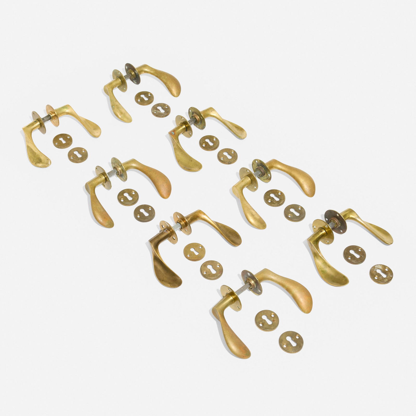 Arne Jacobsen, AJ door handles for the SAS Royal Hotel, set of eight (1 of 4)