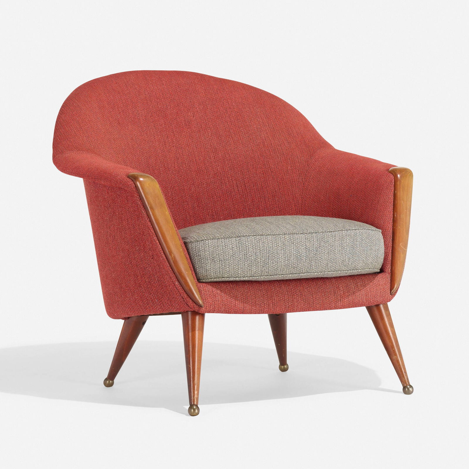 Folke Jansson, Orion lounge chair: Folke Jansson Orion lounge chair S.M. WincrantzSweden, c. 1955upholstery, stained beech, brass 30.5 h x 32 w x 27 d in (77 x 81 x 69 cm) This work will ship from Chicago, Il