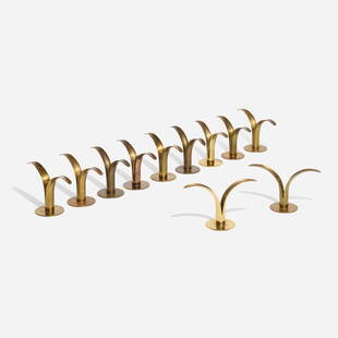 Ivar Alenius Bjork, Lily candlesticks, collection of eleven: Ivar Alenius Bjork Lily candlesticks, collection of eleven Ystad-MetallSweden, 1939 / c. 1950brass 4.75 h x 8.5 w x 3.125 d in (12 x 22 x 8 cm) This design was created for the 1939 World