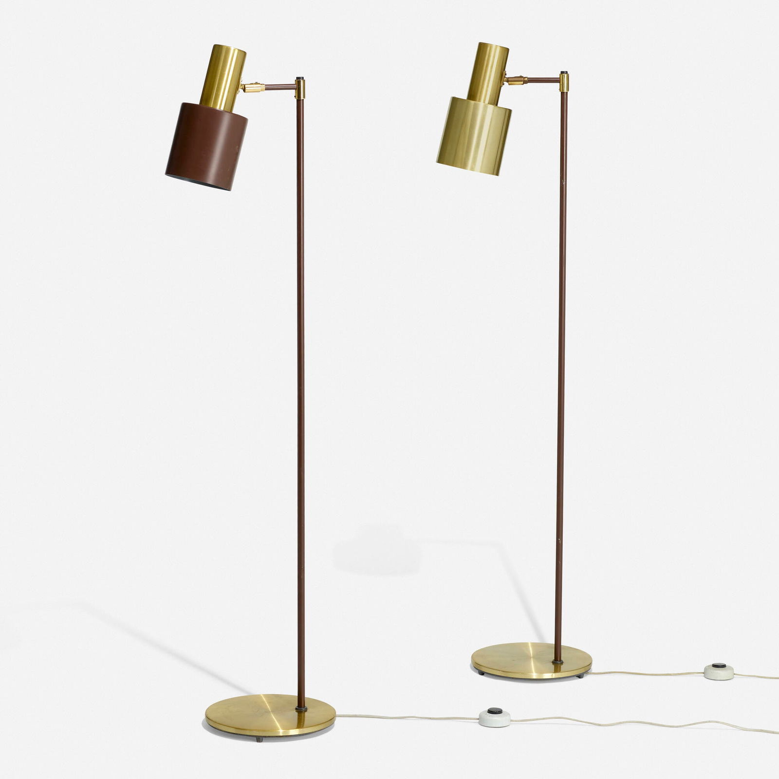 Jo Hammerborg, Studio floor lamps, set of two: Jo Hammerborg Studio floor lamps, set of two Fog & MorupDenmark, 1967lacquered steel, brass 56 h x 11 w x 12.5 d in (142 x 28 x 32 cm) This work will ship from Chicago, Illi