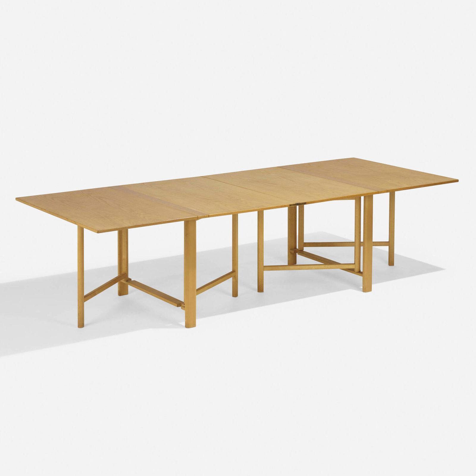 Bruno Mathsson, Maria folding table: Bruno Mathsson Maria folding table Firma Karl MathssonSweden, 1937oak, brass folded: 28.5 h x 9.25 w x 43.25 d in (72 x 23 x 110 cm) Table features four 26-inch leaves and measures 113 i
