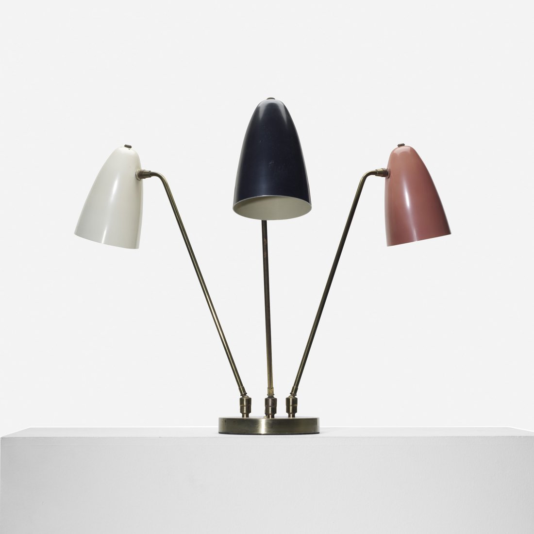 Ben Seibel table lamp: Ben Seibel table lamp Raymor USA, 1951 brass, enameled aluminum 18 dia x 23 h inches