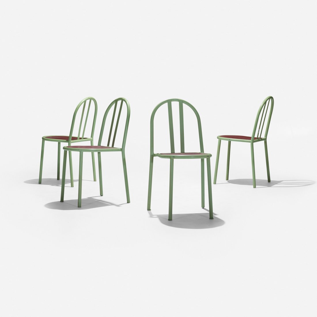 Robert Mallet-Stevens dining chairs, set of four: Robert Mallet-Stevens dining chairs, set of four France, c. 1931 enameled steel, lacquered wood 16 w x 21 d x 32.5 h inches Literature: Robert Mallet-Stevens: l'Oeuvre Complete, Centre Pompidou, ppg.