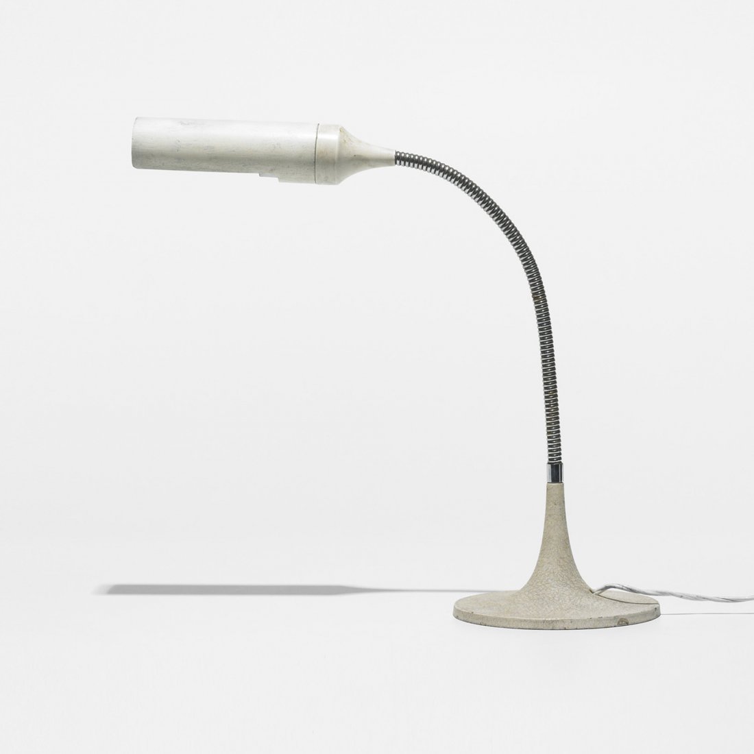 Gino Sarfatti table lamp, model 595: Gino Sarfatti table lamp, model 595 Arteluce Italy, 1961 enameled aluminum, chrome-plated steel 20 w x 6.5 d x 15 h inches Signed with applied manufacturer's label to shade: [AL Milano Arteluce]. Lite