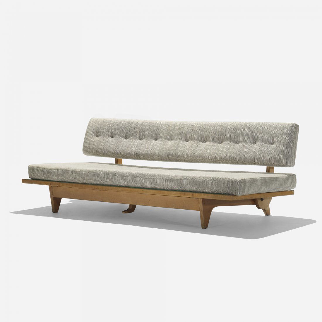 Richard Stein sofa bed: Richard Stein sofa bed Knoll Associates USA, 1947 upholstery, birch plywood 77 w x 37 d x 36 h inches Sofa bed measures forty-two inches deep when fully extended. Signed with applied manufacturer's la
