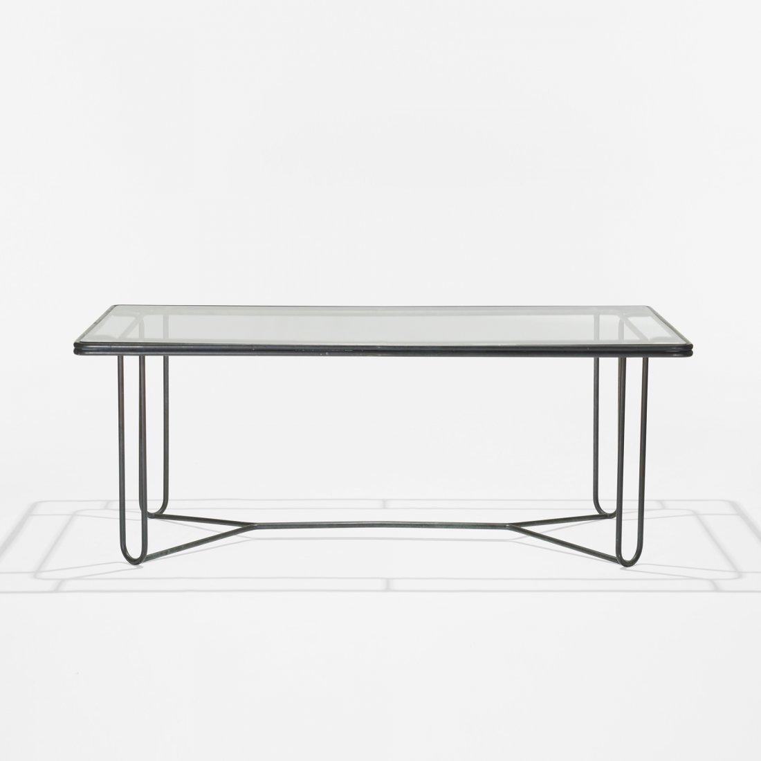 Walter Lamb dining table, model DD-2700: Walter Lamb dining table, model DD-2700 Brown Jordan USA, c. 1952 bronze tubing, glass 73.5 w x 41.5 d x 28.5 h inches