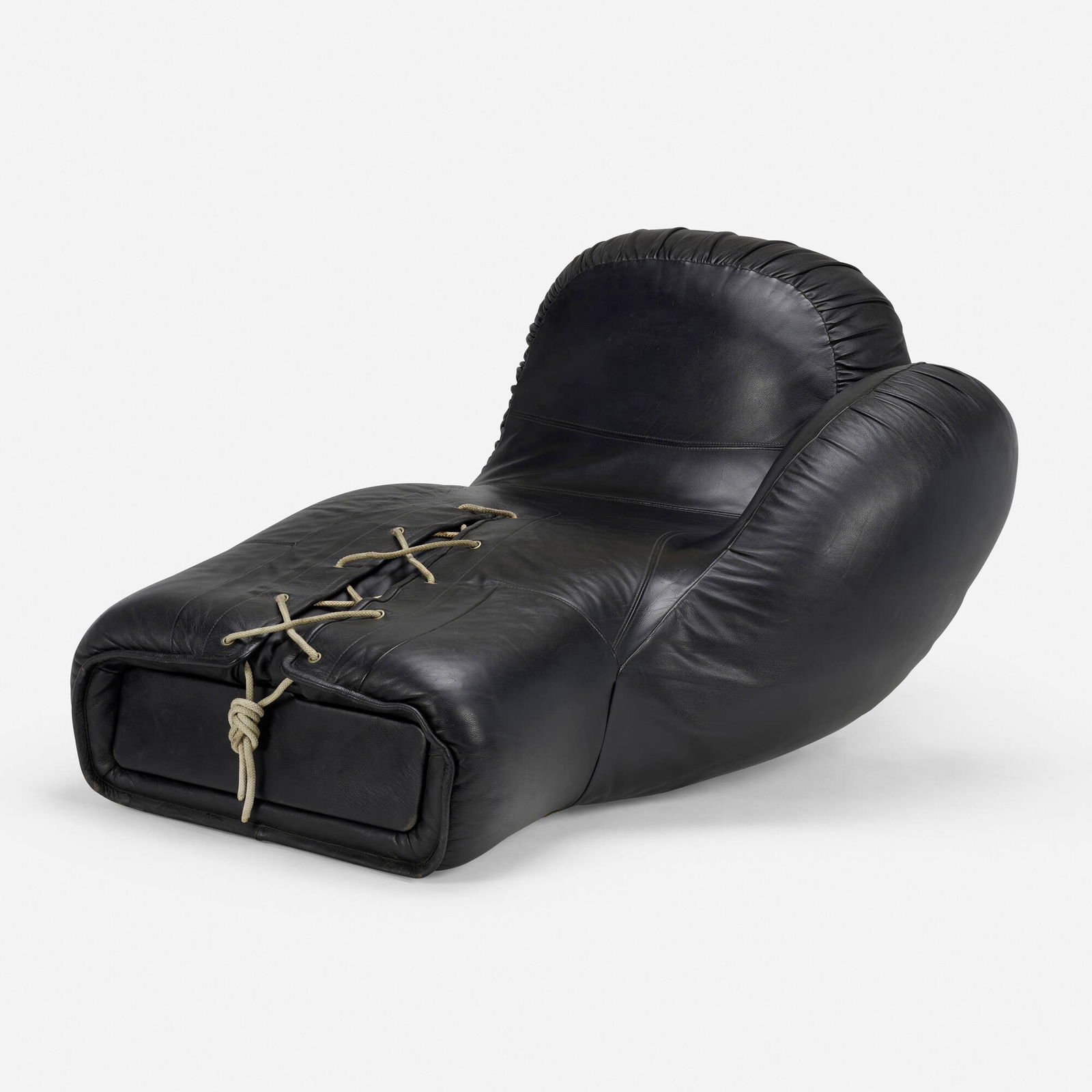 De Sede, DS 2878 Boxing Glove chaise lounge: De Sede DS 2878 Boxing Glove chaise lounge Switzerland, 1978leather, steel, wood, rope 35 h x 65 w x 44 d in (89 x 165 x 112 cm) This work will ship from Chicago, Illinois.