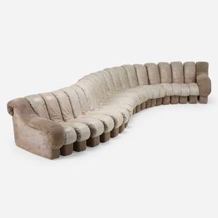 Ueli Berger, Eleanora Peduzzi-Riva and Heinz Ulrich, DS 600 Organic sofa: Ueli Berger, Eleanora Peduzzi-Riva and Heinz Ulrich DS 600 Organic sofa DeSedeSwitzerland, 1972leather, suede 28 h x 159 w x 92 d in (71 x 404 x 234 cm) The present model was distributed