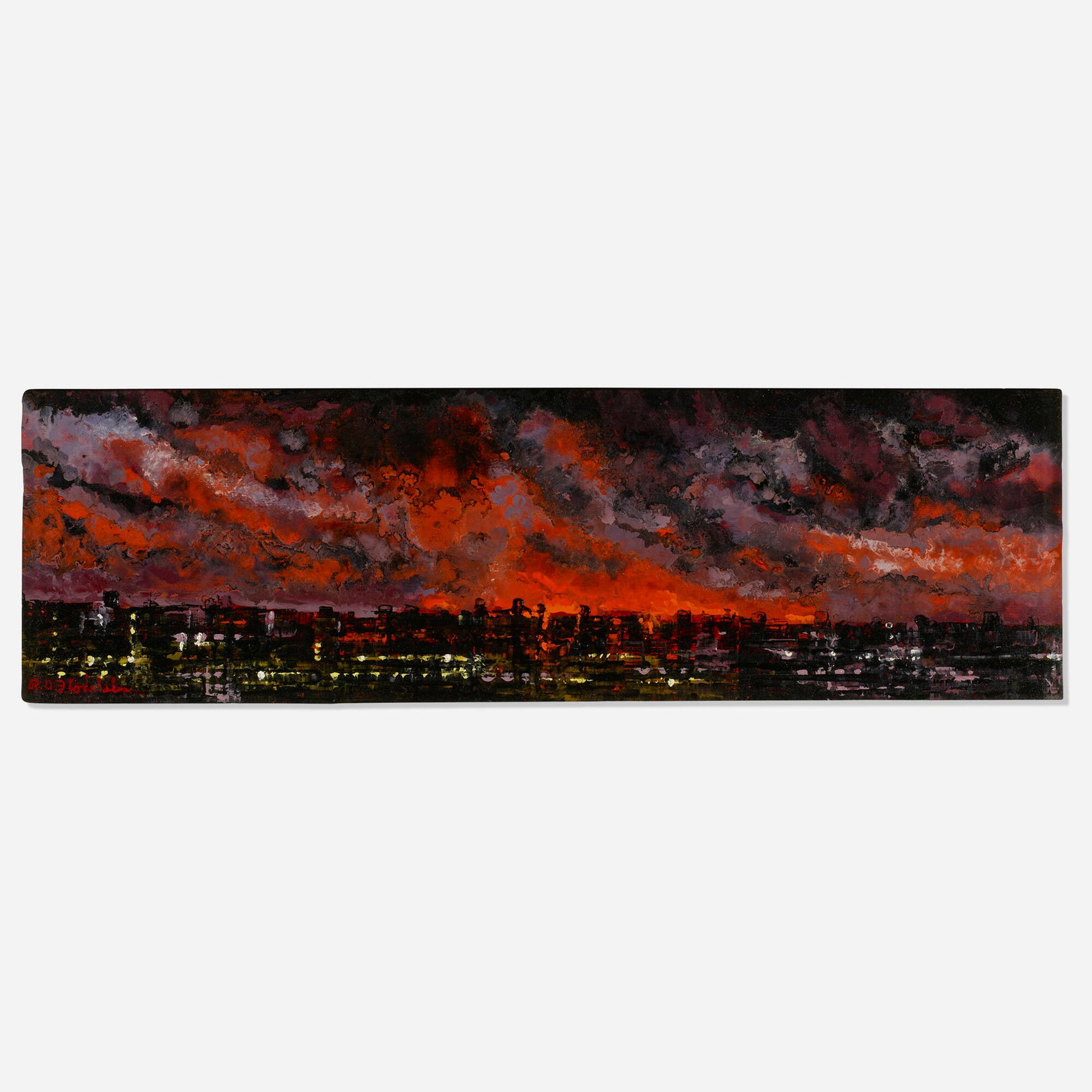 Richard A. Florsheim, The Edge of the Night: Richard A. Florsheim The Edge of the Night oil on board 4 h x 12 w in (10 x 30 cm) Signed to lower left 'R.A. Florsheim'. Provenance: Garelick's Gallery of Fine Arts, Detroit