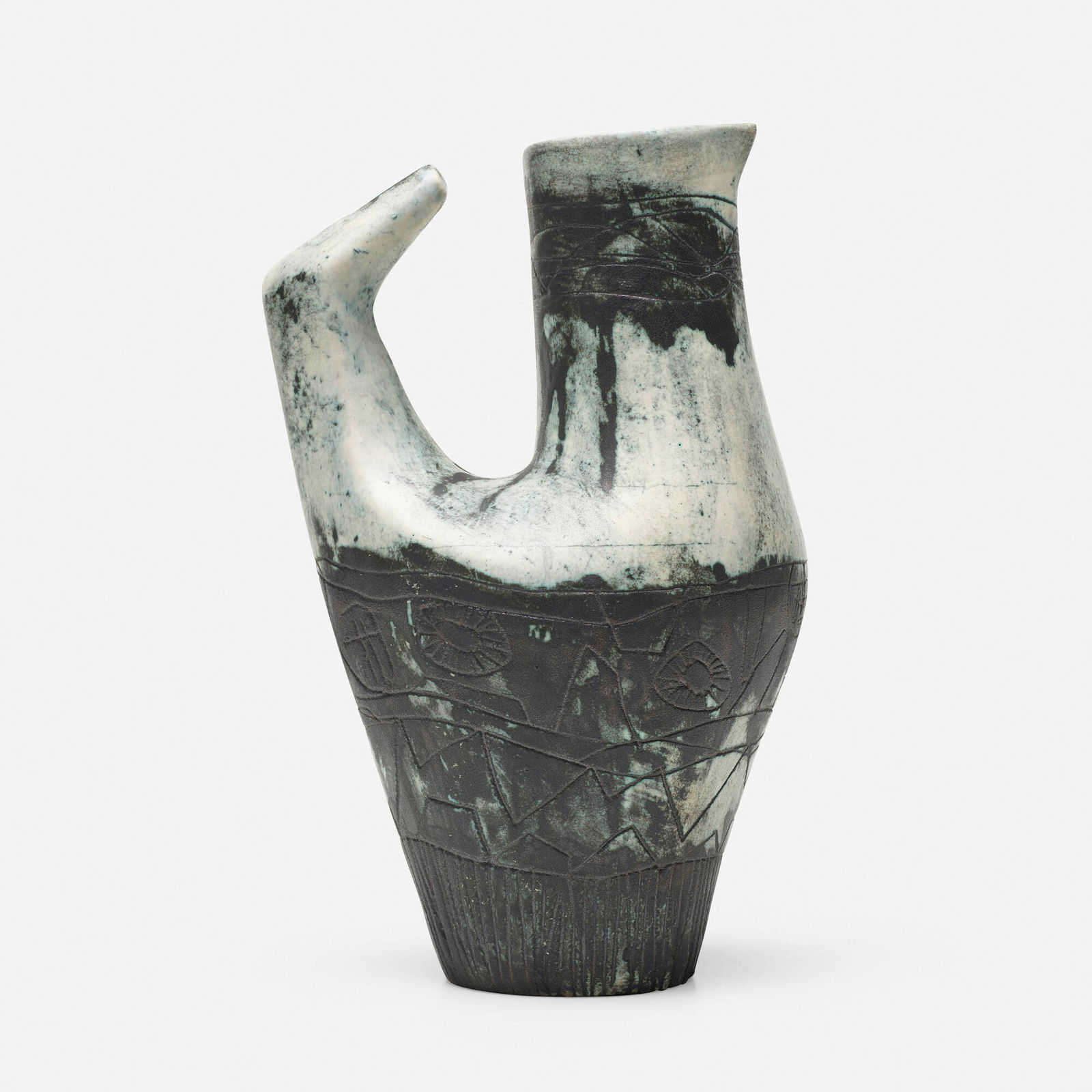 Jacques Blin, Pitcher: Jacques Blin Pitcher France, c. 1955glazed stoneware 13.5 h x 7 w x 6.5 d in (34 x 18 x 17 cm) Incised signature to underside 'J Blin'. Provenance: Estate of Fern Simon