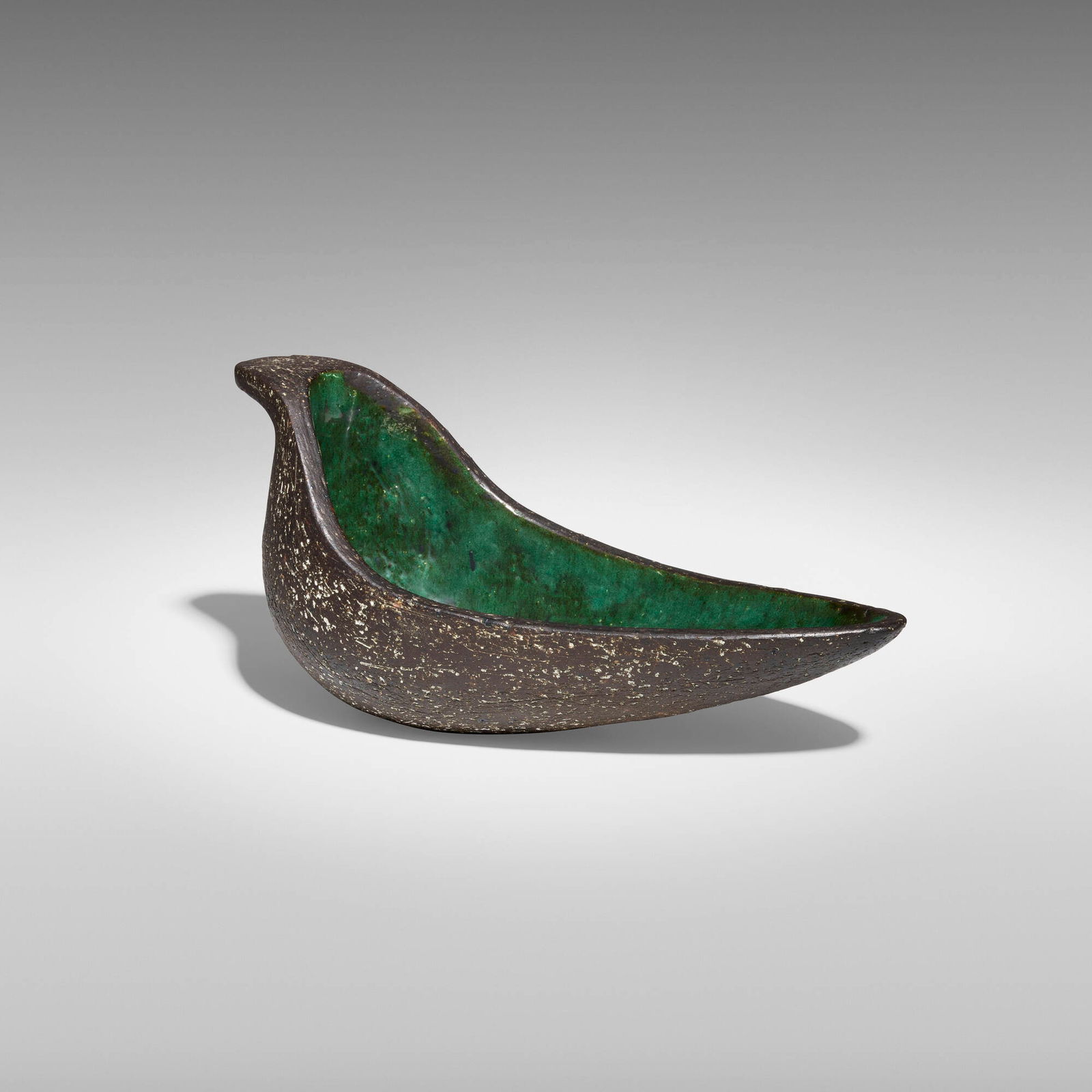 Eugene Deutch, Bird vessel: Eugene Deutch Bird vessel Hungary/USA, 1950glazed earthenware 6.5 h x 13.75 w x 6 d in (17 x 35 x 15 cm) Incised signature and date to underside 'E. Deutch 1950'. Provenance: