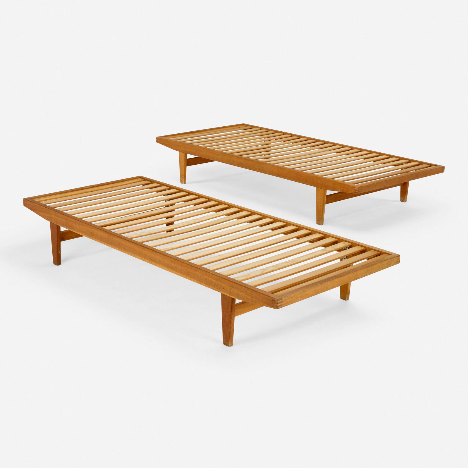 Poul Volther, Daybeds, set of two: Poul Volther Daybeds, set of two FDB MoblerDenmark, c. 1965oak 13.5 h x 84.5 w x 39.25 d in (34 x 215 x 100 cm) 13.5 h x 84.5 w x 35.5 d in (34 x 215 x 90 cm) This work w