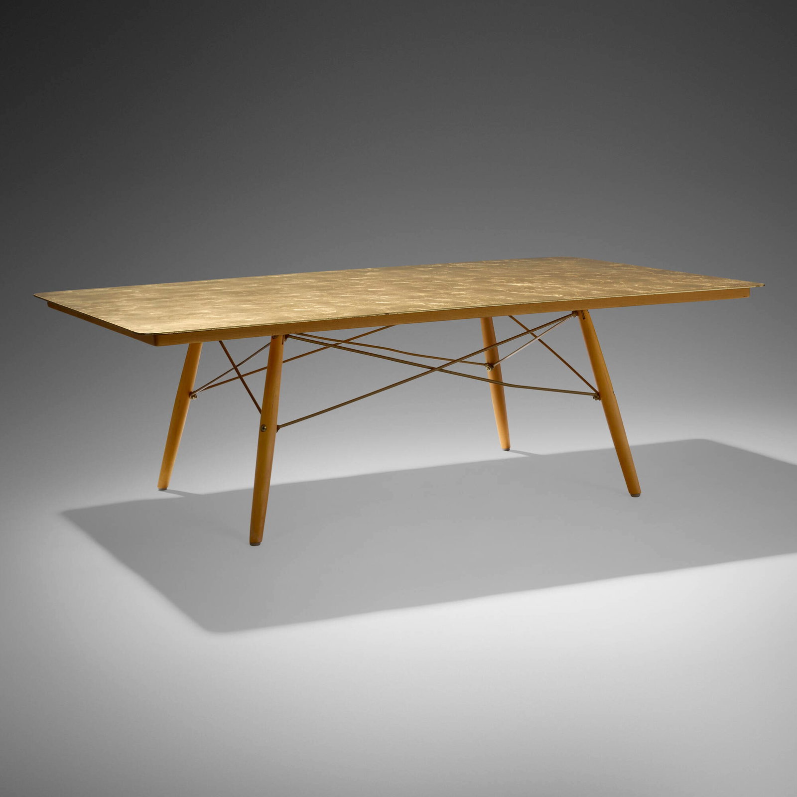 Charles and Ray Eames, 50th Anniversary coffee table: Charles and Ray Eames 50th Anniversary coffee table Herman Miller USA, 1949 / 1999 gilt steel, enameled steel, cherry 15 h x 45 w x 30 d in (38 x 114 x 76 cm) Brass manufacturer's label to