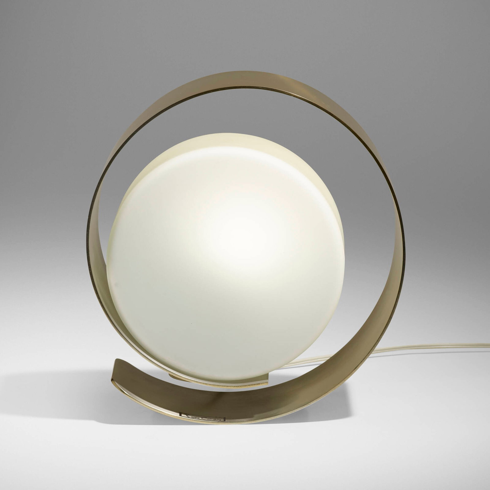 Pierre Cardin, Table lamp: Pierre Cardin Table lamp France, c. 1975 aluminum, frosted glass 11.25 h x 10.25 w x 4 d in (29 x 26 x 10 cm) Decal manufacturer's label to base 'Pierre Cardin'. This work w