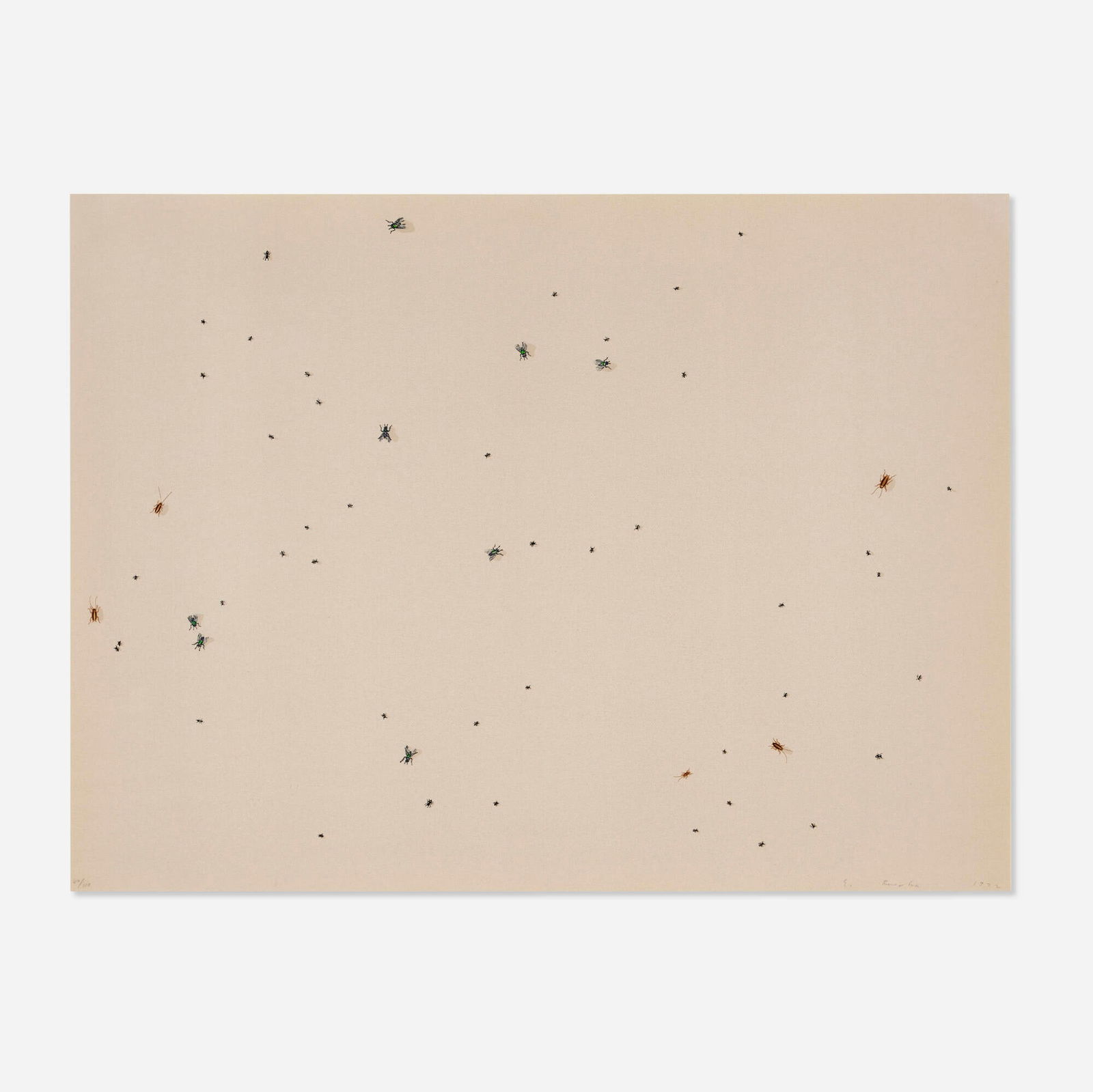 Ed Ruscha, Pearl Dust Combination (from the Insects portfolio): Ed Ruscha Pearl Dust Combination (from the Insects portfolio) 1972screenprint in colors with pearl dust on Fabriano 20 h x 27 w in (51 x 69 cm) Signed, dated and numbered to lower edge '60/100