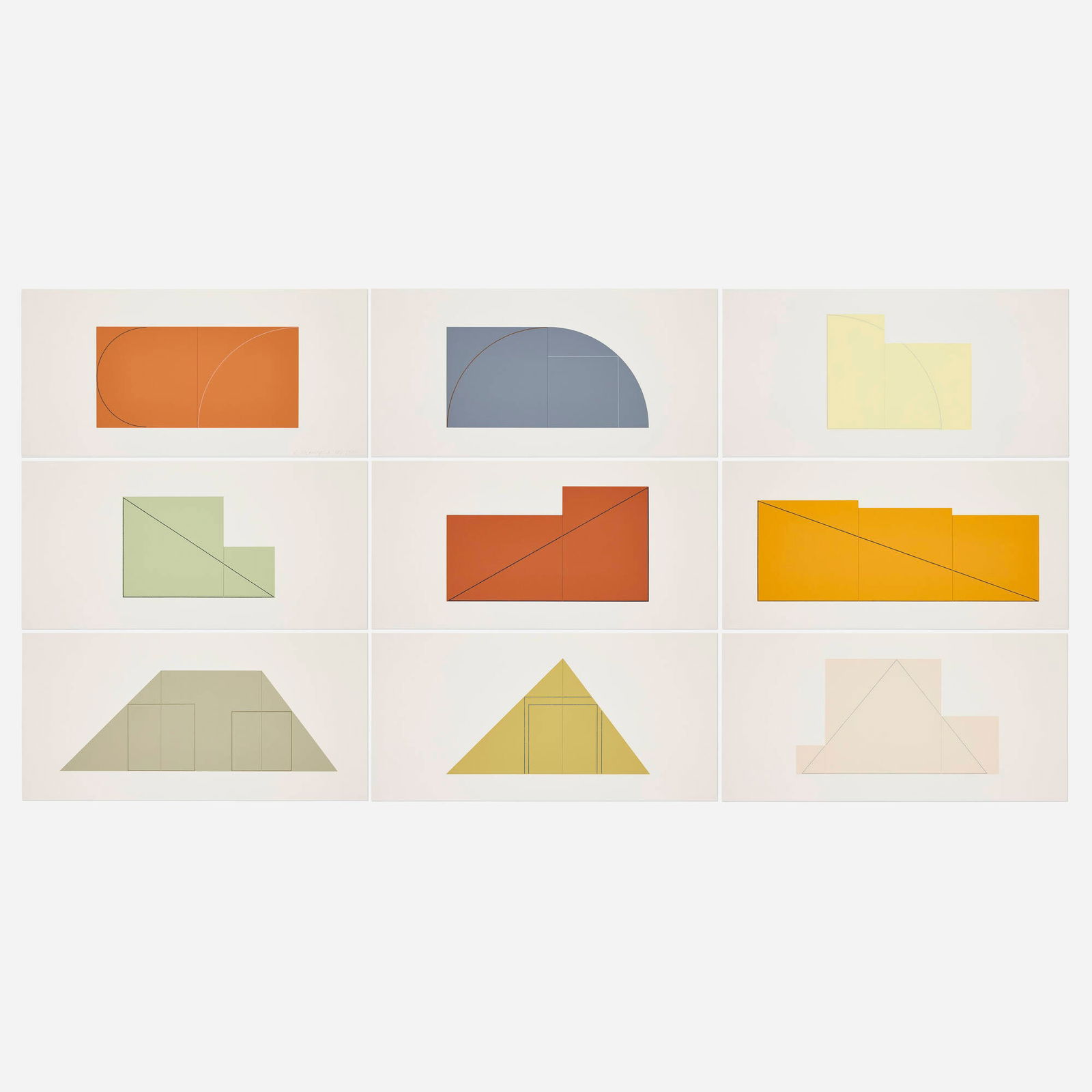 Robert Mangold, A Book of Silk Screen Prints - Multiple Panel Paintings, Edition B: Robert Mangold A Book of Silk Screen Prints - Multiple Panel Paintings, Edition B 1988screenprint in colors on Fabriano Cotton 11.75 h x 24 w in (30 x 61 cm) Signed and numbered to lower right