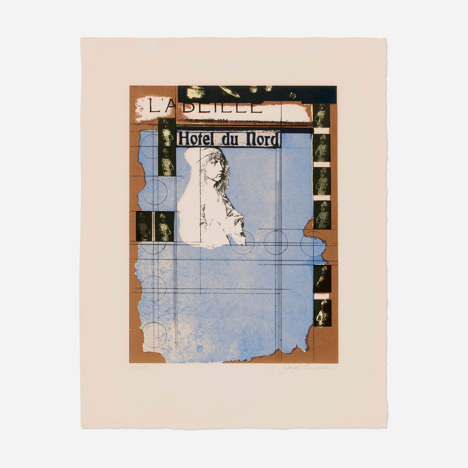 Joseph Cornell, Hotel du Nord (Little Durer): Joseph Cornell Hotel du Nord (Little Durer) 1972screenprint in colors with varnish and stencil on Arches image: 14.75 h x 11.125 w in (37 x 28 cm) sheet: 20.875 h x 16.50 w in (53 x 42 cm)