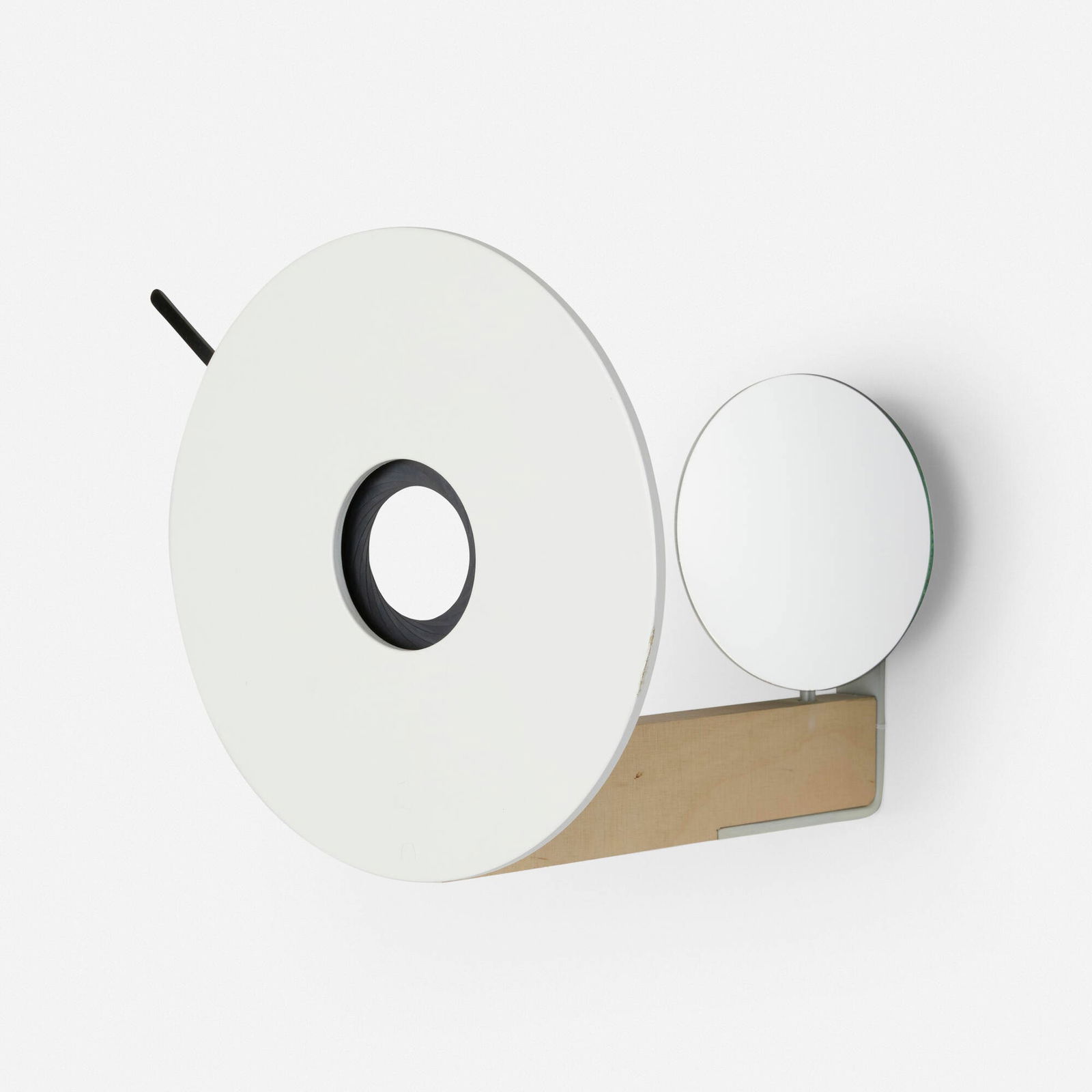 Olafur Eliasson, Eye Eye (for Parkett 64): Olafur Eliasson Eye Eye (for Parkett 64) 2002lacquered wood and steel, steel, patinated brass, glass mirror, birch plywood 10 h x 8.625 dia in (25 x 22 cm) Signed, dated and numbered to unders