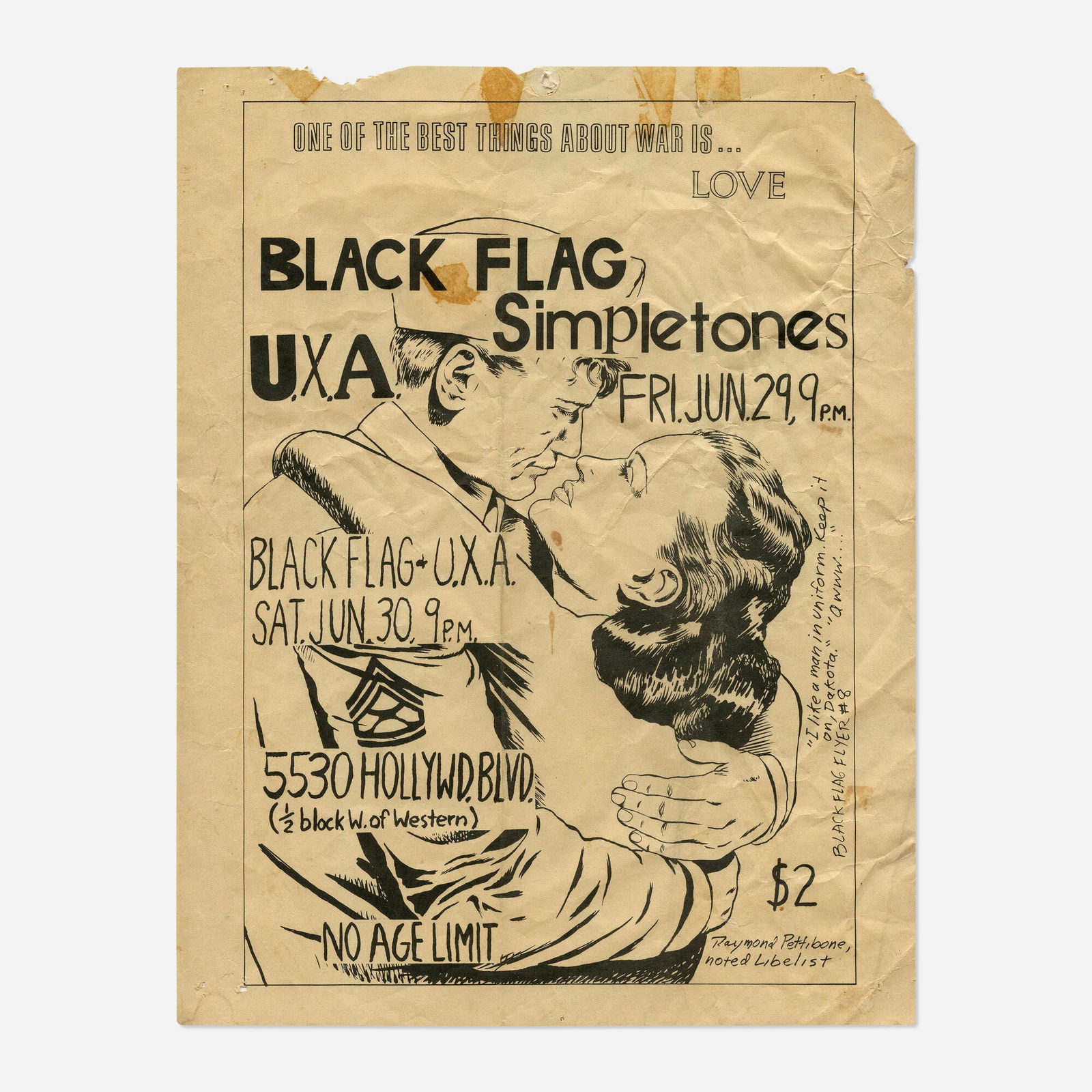 Raymond Pettibon, Black Flag, Simpletones, U.X.A. flyer (1 of 2)