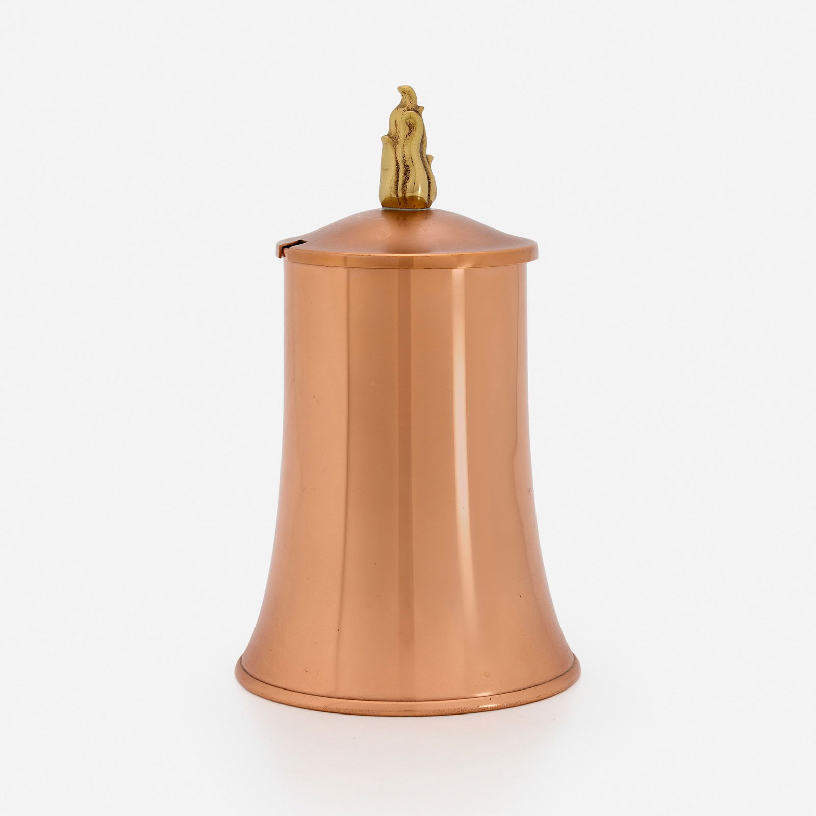 Gunnar Ander, Lidded vessel: Gunnar Ander Lidded vessel Ystad-MetallSweden, c. 1960copper, brass 8.5 h × 5 dia in (22 × 13 cm) Impressed manufacturer's mark to underside 'Ystad-Metall Made in Sweden'.