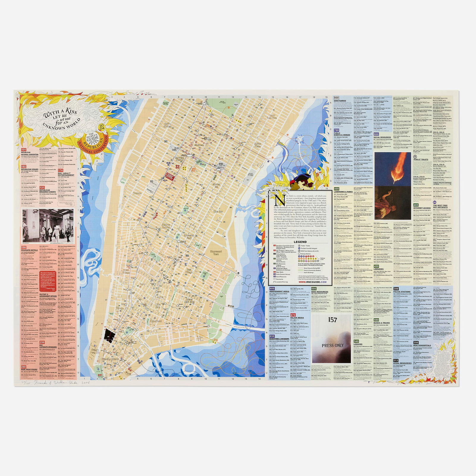 Friends of William Blake, The People’s Guide to the Republican National Convention: Friends of William Blake The People’s Guide to the Republican National Convention 2004printed paper sight: 21.75 h × 32.75 w in (55 × 83 cm) Signed, dated and numbered to