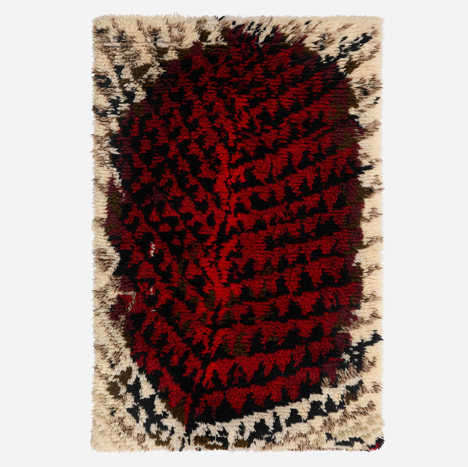 Kirsti Ilvessalo, Burning Forest (Rya tapestry): Kirsti Ilvessalo Burning Forest (Rya tapestry) Finland, c. 1947hand-knotted wool 65 h × 42.5 w in (165 × 108 cm) This work will ship from Chicago, Illinois.