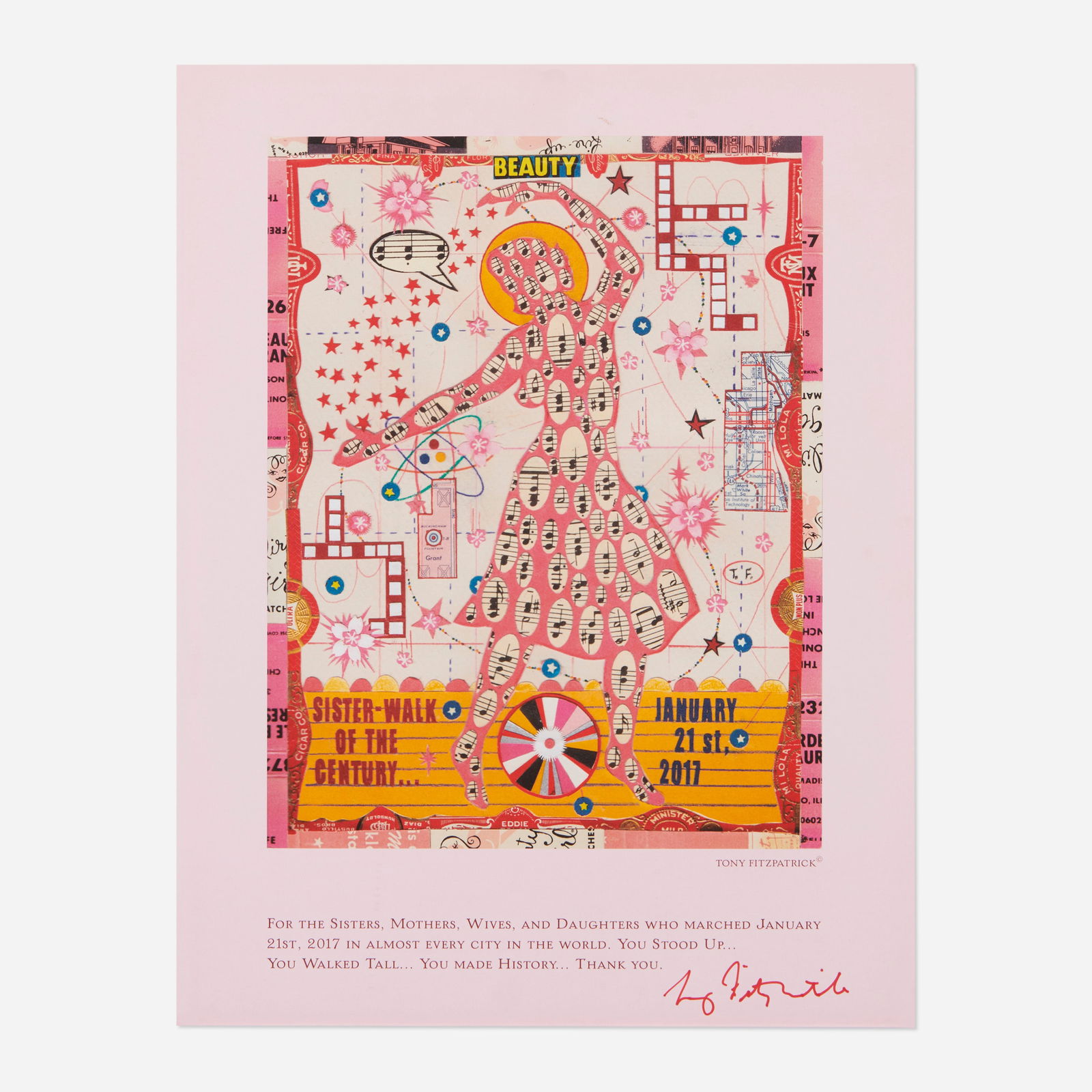 Tony Fitzpatrick Sister Walk of the Century poster: Tony Fitzpatrick Sister Walk of the Century poster 2017offset lithograph in colors sight: 17.25 h × 13.375 w in (44 × 34 cm) Signed to lower right ‘Tony Fitzpatrick’.