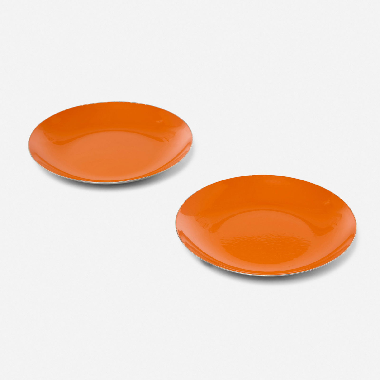 Leif Wessman Associates, Inc., Dishes, pair: Leif Wessman Associates, Inc. Dishes, pair Leif Wessman Associates, Inc. for Knoll AssociatesUSA / Norway, c. 1965enameled stainless steel .75 h × 7.5 dia in (2 × 19 cm) E
