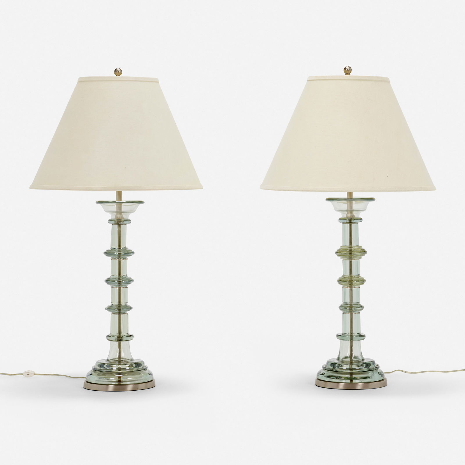 Marbro Lamp Company, Table lamps, pair: Marbro Lamp Company Table lamps, pair USA, c. 1960Murano glass, chrome-plated metal, silk 37 h × 20 dia in (94 × 51 cm) This work will ship from Los Angeles, Ca