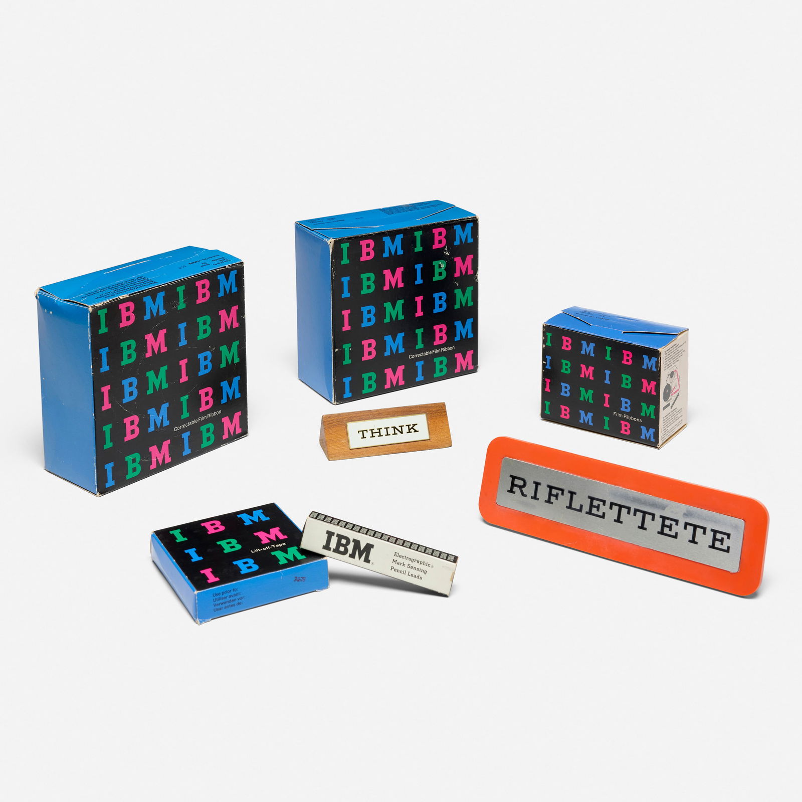 Paul Rand, IBM packaging collection: Paul Rand IBM packaging collection USA, 1959 / 1977-78offset lithograph on cardboard largest: 6.5 h × 6.5 w × 3 d in (17 × 17 × 8 cm) smallest: 1 h × 4.5 w ×