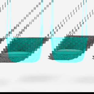 Francesco Rota, Adagio swings, pair: Francesco Rota Adagio swings, pair Paola LentiItaly, 2012 / 2023hand-woven rope cord, stainless steel 103 h × 22.5 w × 19 d in (262 × 57 × 48 cm) Manufacturer'