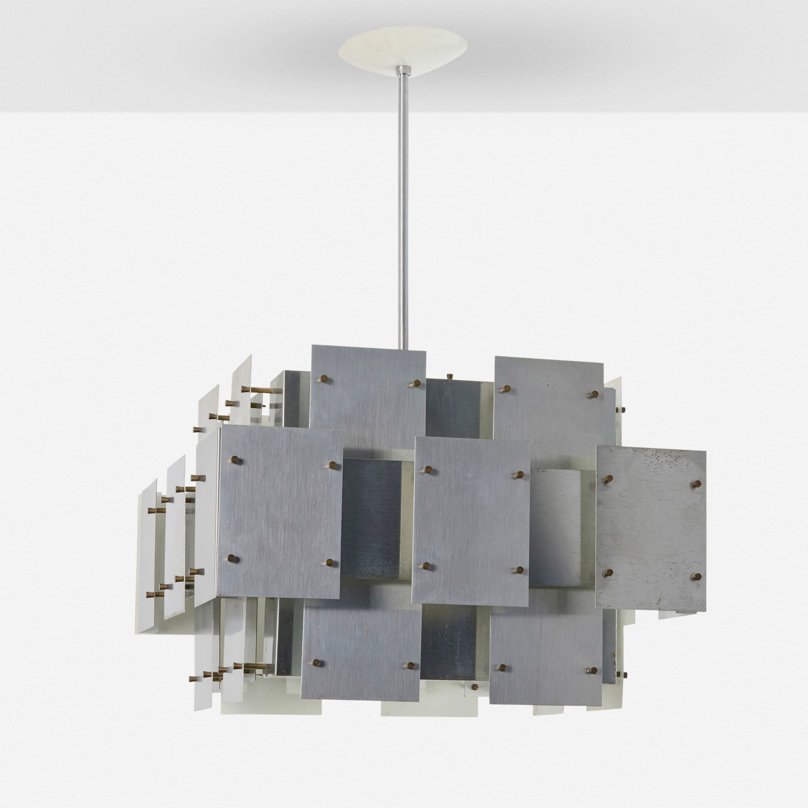 Robert Sonneman, Cityscape pendant lamp: Robert Sonneman Cityscape pendant lamp SonnemanUSA, c. 1970brushed and enameled steel, brass, aluminum, plastic 33 h × 24 w × 22 d in (84 × 61 × 56 cm)