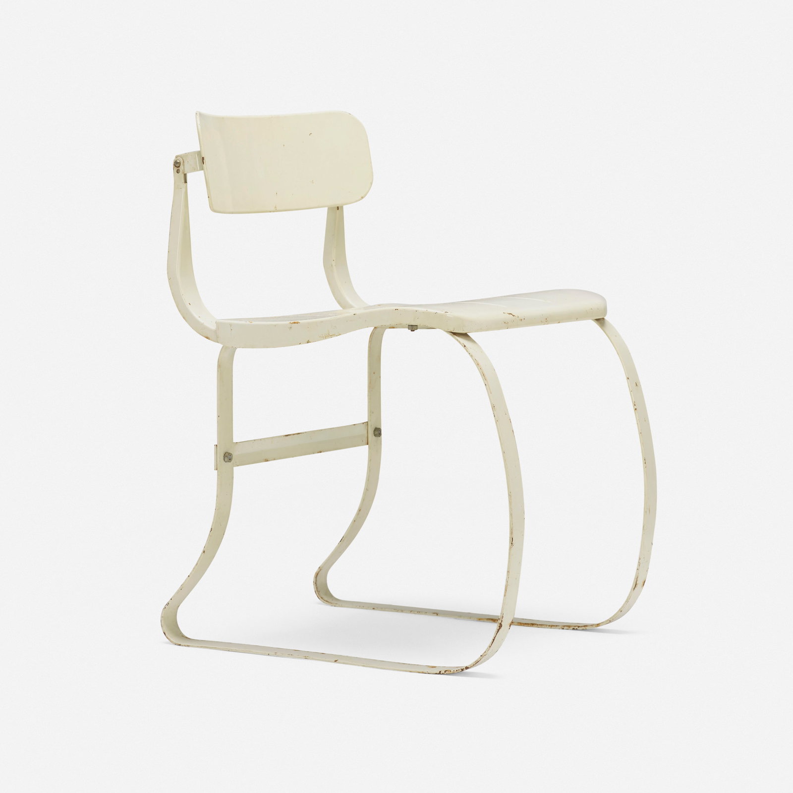 Herman A. Sperlich, Health chair: Herman A. Sperlich Health chair Ironrite Ironer Co. USA, 1938 enameled steel 27 h × 17 w × 24 d in (69 × 43 × 61 cm) Decal manufacturer's label to reverse of bac