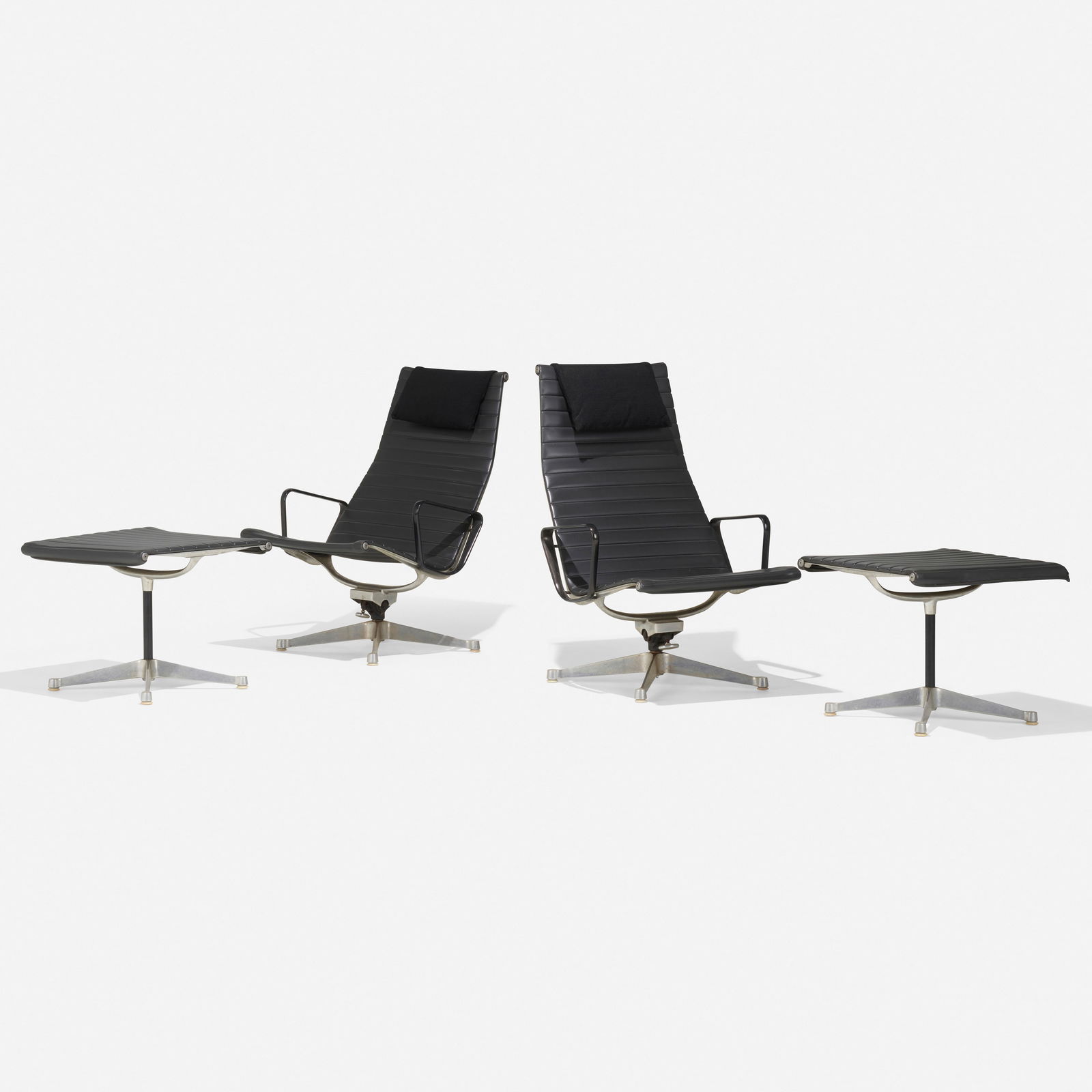 Charles and Ray Eames, Aluminum Group lounge chairs and ottomans, pair (1 of 3)