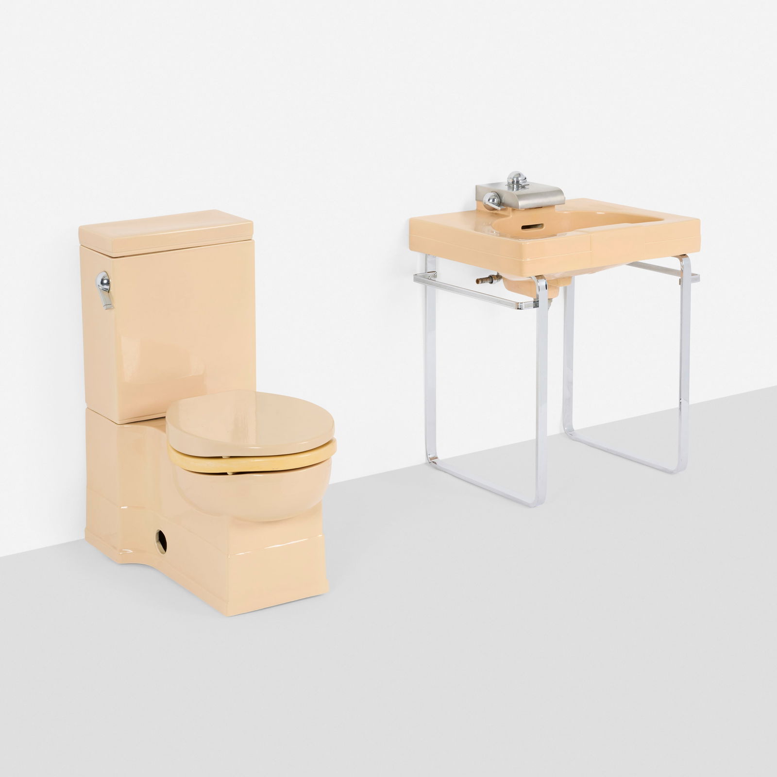 Henry Dreyfuss, Crane Neuvogue sink and toilet: Henry Dreyfuss Crane Neuvogue sink and toilet Trenton Potteries Company for Crane Co.USA, c. 1939glazed porcelain, aluminum, chrome-plated brass sink: 36.5 h × 27 w × 21.75 d in