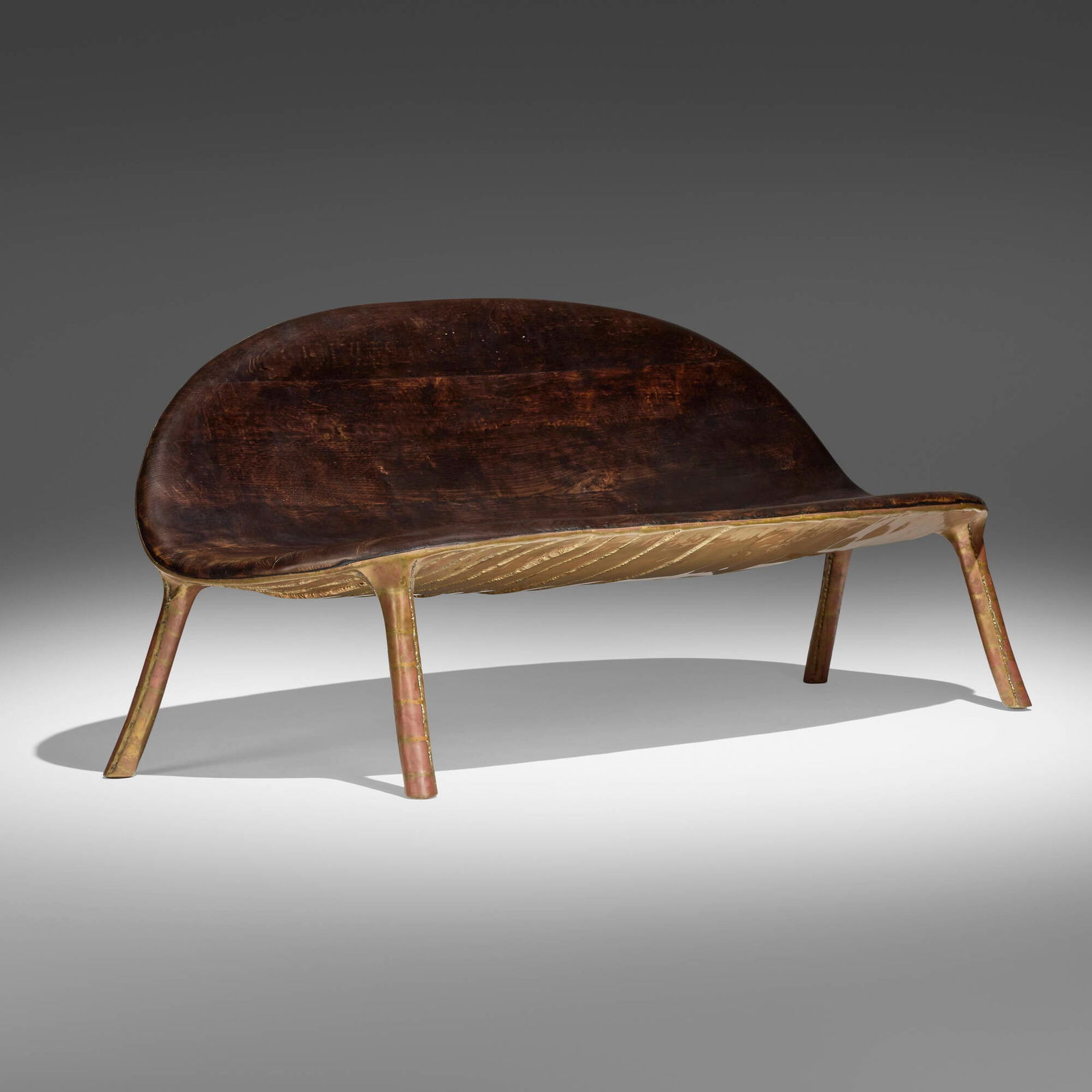 Valentin Loellmann, Settee: Valentin Loellmann Settee The Netherlands, 2015brass, charred oak 31 h x 67 w x 32 d in (79 x 170 x 81 cm) Incised signature and date to edge of seat 'Valentin 2015'. This work is unique. <