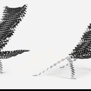 Jean Nouvel, Milana low chair: Jean Nouvel Milana low chair Sawaya & MoroniFrance / Italy, 1994leather, brushed stainless steel 45 h x 30 w x 36 d in (114 x 76 x 91 cm) Impressed manufacturer's mark to one foot 'Milan