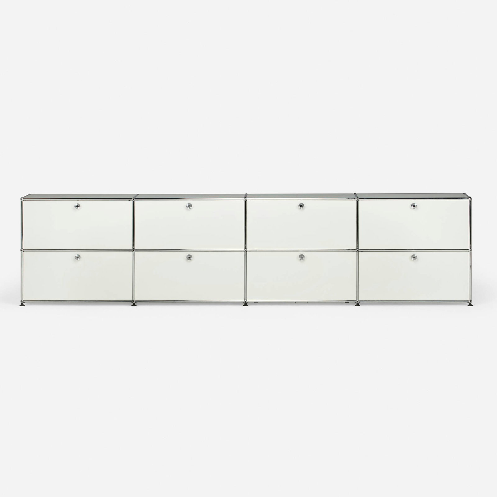 Fritz Haller and Paul Scharer, USM Haller Furniture System cabinet: Fritz Haller and Paul Scharer USM Haller Furniture System cabinet USM Modular Furniture Switzerland, 1963 lacquered steel, chrome-plated steel, lacquered glass 29.5 h x 119 w x 15.75 d in (75 x 3