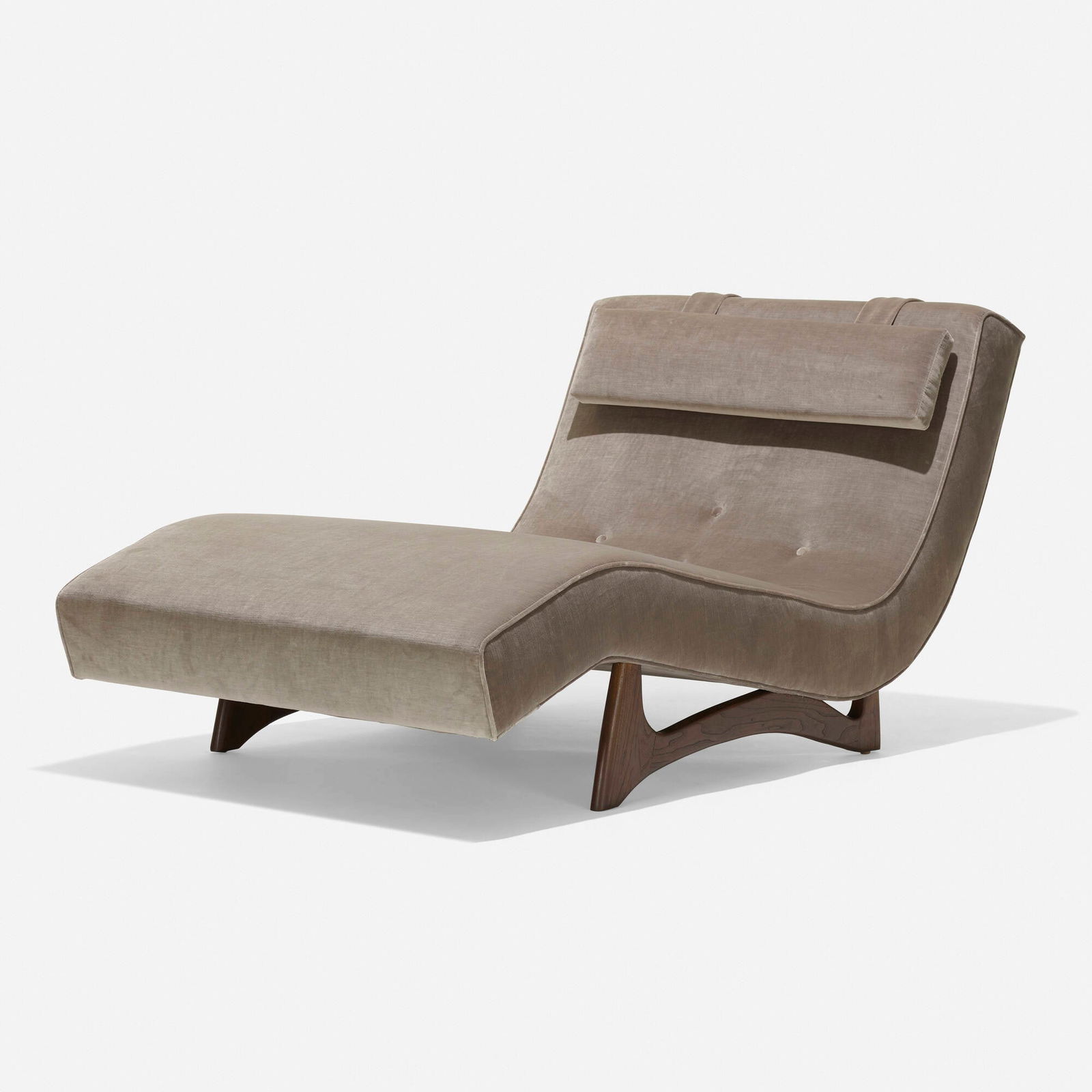 Adrian Pearsall, Wave chaise lounge: Adrian Pearsall Wave chaise lounge Craft AssociatesUSA, c. 1965upholstery, stained oak 33 h x 37 w x 65 d in (84 x 94 x 165 cm) This work will ship from Chicago, Illinois.</