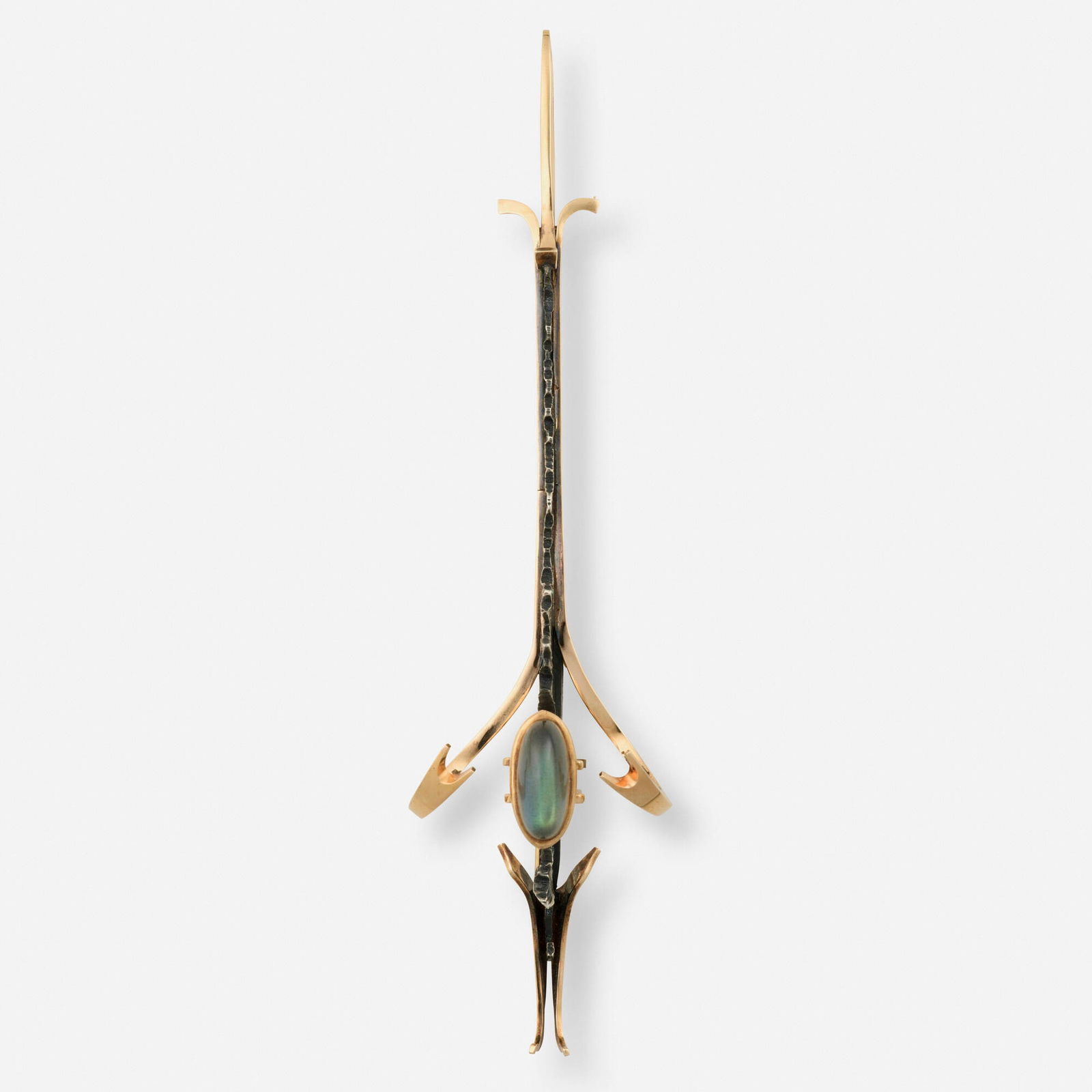 Albert Paley, Brooch: Albert Paley Brooch USA, 197714k gold, sterling silver, labradorite 6.25 h x 1.5 w x 1.5 d in (16 x 4 x 4 cm) Impressed signature to verso 'Paley 14k'. Sold with a digital copy of the original