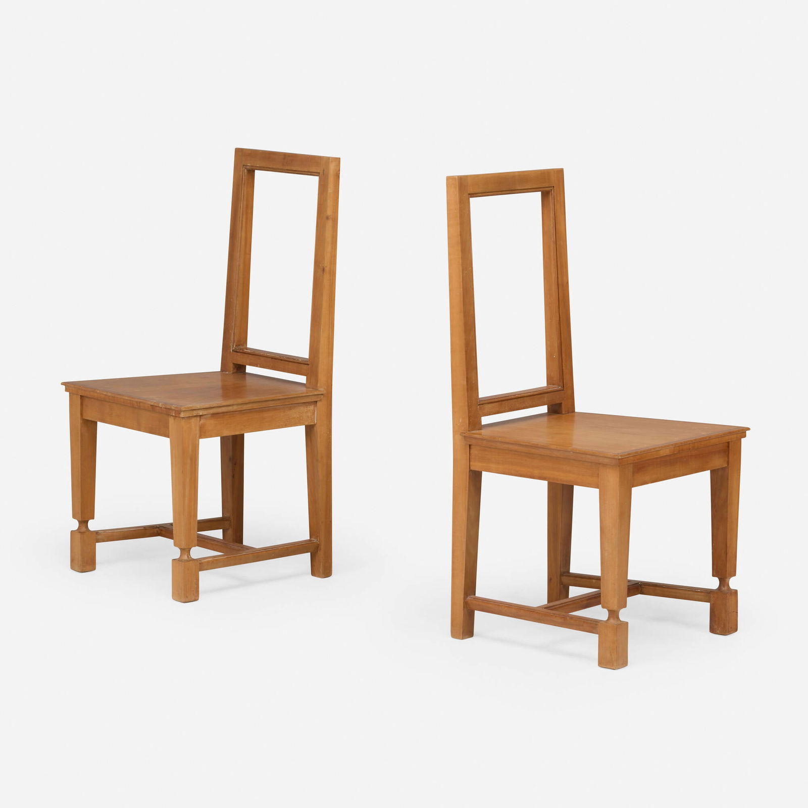 Andre Arbus, Chairs, pair: Andre Arbus Chairs, pair France, c. 1940sycamore 34.5 h x 17.5 w x 17.5 d in (88 x 44 x 44 cm) Provenance: Collection of Brent Sikkema This work will ship