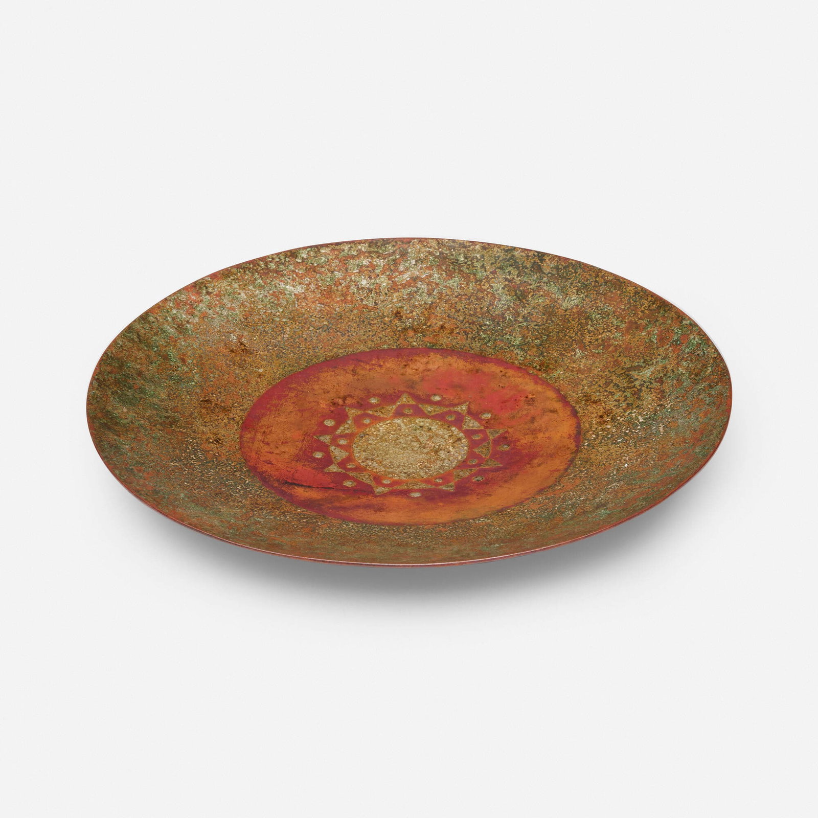 Claude Linossier, Dinanderie bowl: Claude Linossier Dinanderie bowl France, c. 1930 copper, silver 1 h x 8.75 dia in (3 x 22 cm) Incised signature to edge 'Linossier'. This work will ship from Lambertville, N