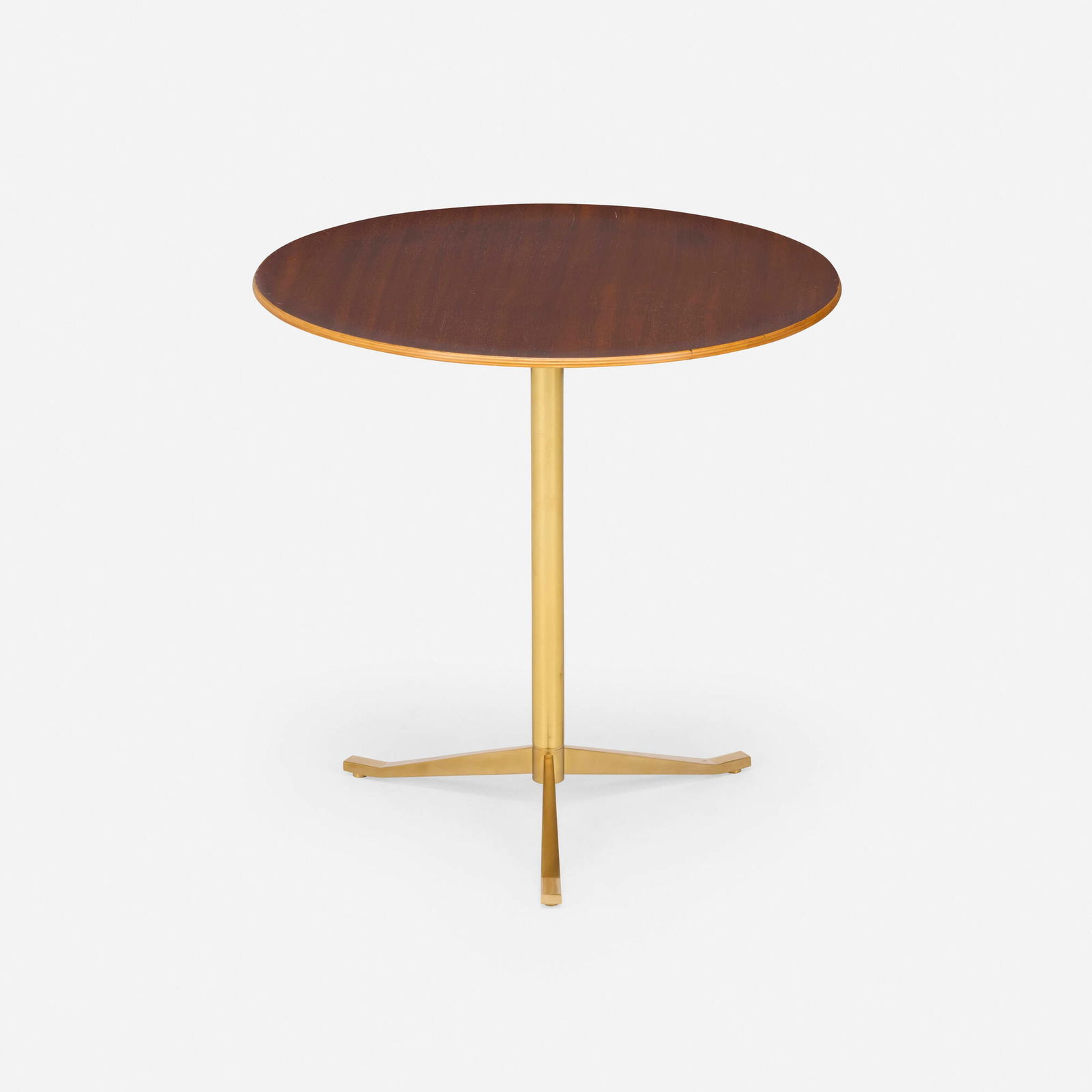 Osvaldo Borsani, Occasional table: Osvaldo Borsani Occasional table Atelier Borsani VaredoItaly, c. 1955mahogany, brass 23.75 h x 24 dia in (60 x 61 cm) This work will ship from Lambertville, New Jersey.