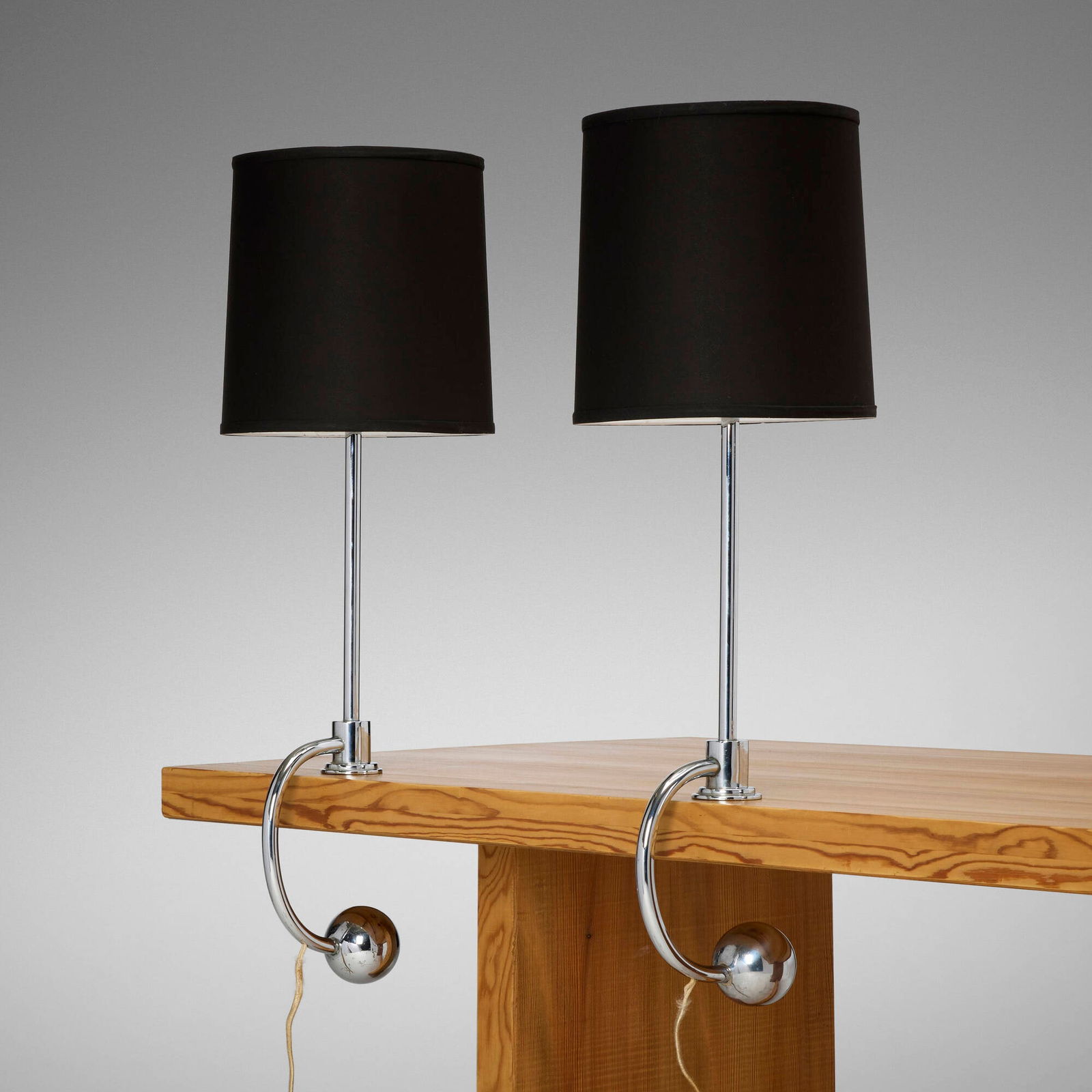 William Lescaze, Counterbalance table lamps, pair: William Lescaze Counterbalance table lamps, pair Switzerland/USA, c. 1934chrome-plated brass, linen shade 29.5 h x 10.125 dia in (75 x 26 cm) Literature: Modernism: Moderni