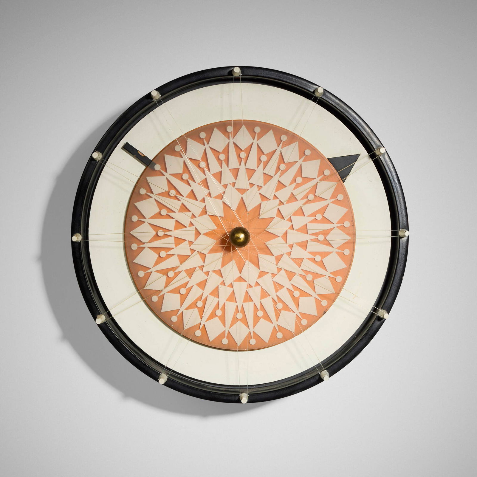 George Nelson & Associates, Rare Compass wall clock, model 2278B from the Motion Notion series: George Nelson & Associates Rare Compass wall clock, model 2278B from the Motion Notion series Howard Miller Clock CompanyUSA, 1959-60enameled aluminum, screenprint on aluminum, lacquered wood, mon